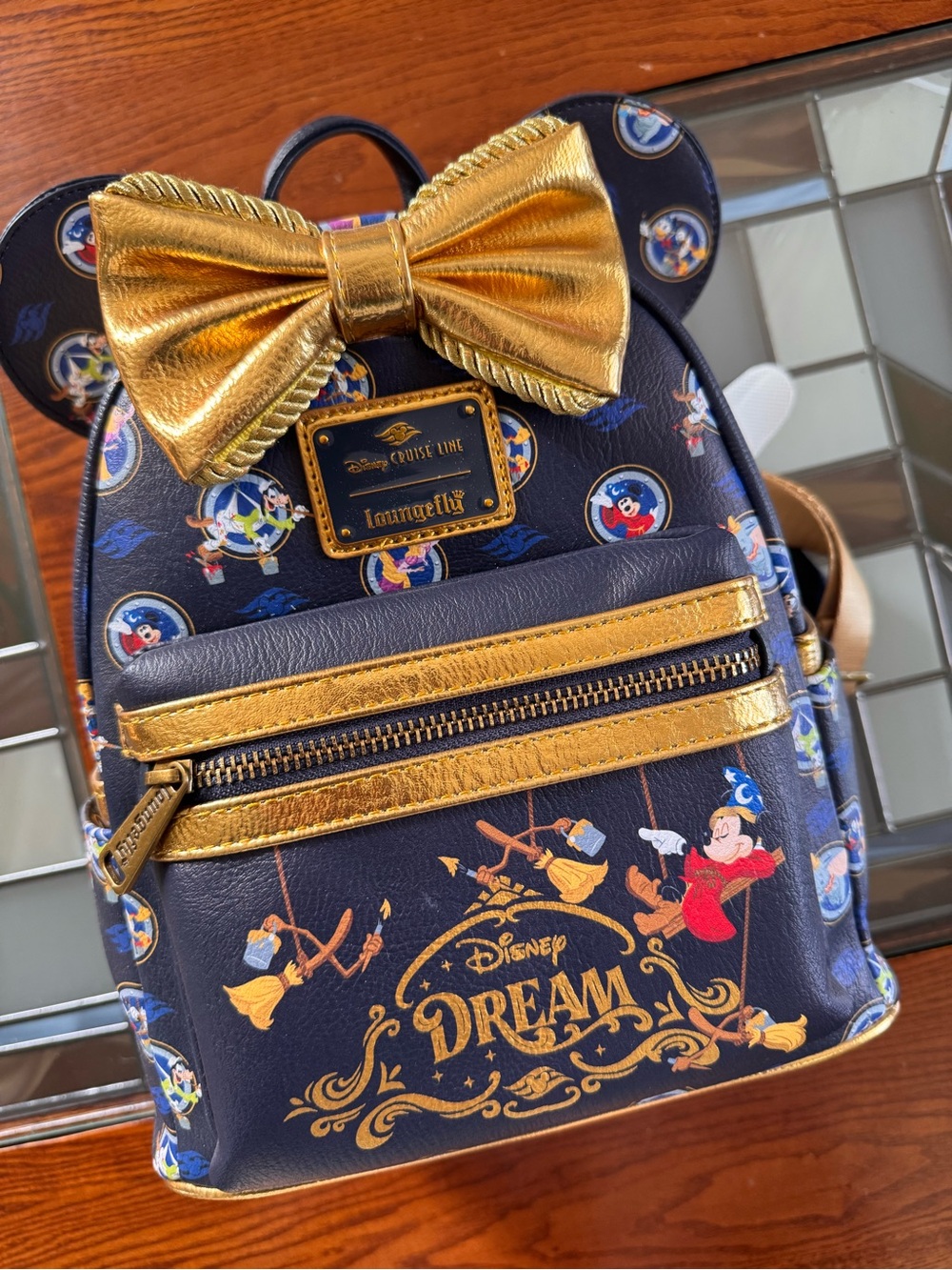 Loungefly Disney Dream Navy & Gold Mini Backpack with Bow